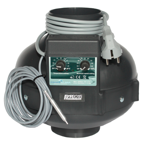 PK Duct Fan 100, 280m³/h, voor 100 mm kanalen, bedraad, geïntegreerde temperatuurafhankelijke toerentalregelaar