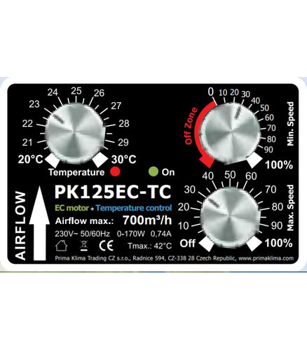 PK Rohrventilator 125 EC-TC, 680 m³/h, für 125 mm Rohr, Drehzahl- und Klimaregler