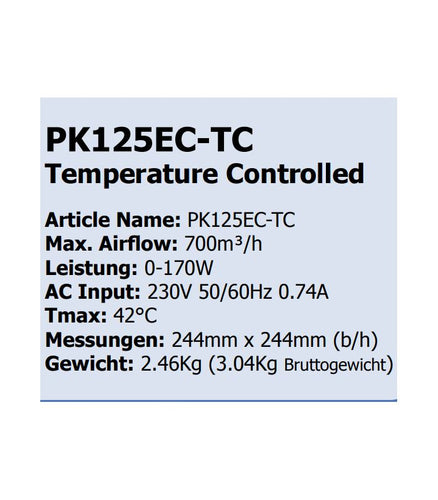 PK Rohrventilator 125 EC-TC, 680 m³/h, für 125 mm Rohr, Drehzahl- und Klimaregler