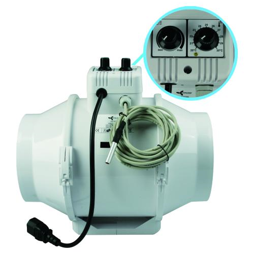 Ventilution Mixed In-Line, 467/552 m³/h, für 150 mm Rohr, mit eingebautem Regler + Thermostat, IEC Connector