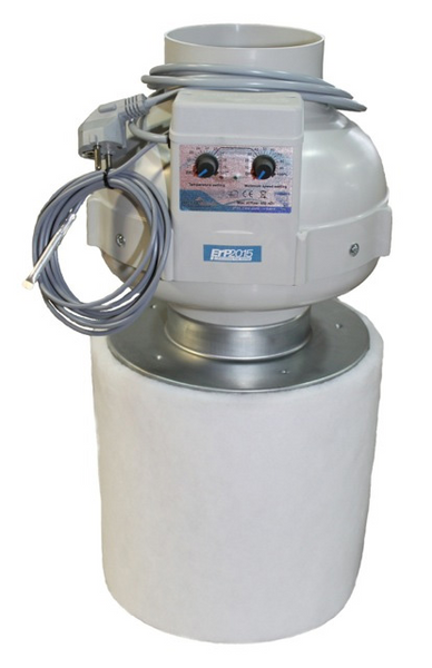 PK Kombo-Kit, PK Rohrventilator 125, temperaturgesteuert, 420 m³/h, PK-Carbon-Aktivkohlefilter